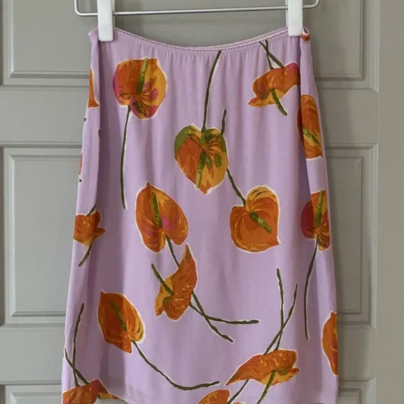 NWT Reformation Isla Skirt Luciana Purple Orange Floral Print Midi Slip Size 0 - Picture 4 of 7